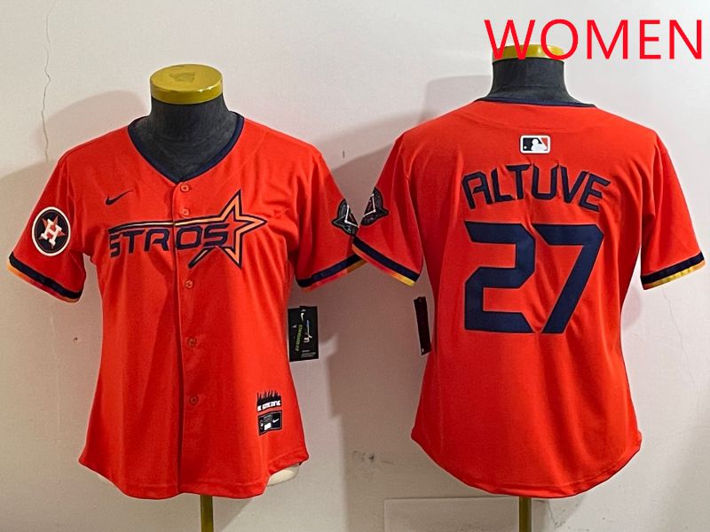 Women Houston Astros #27 Altuve Orange Three generations Joint Name 2025 Nike MLB Jersey style 4124->women mlb jersey->Women Jersey